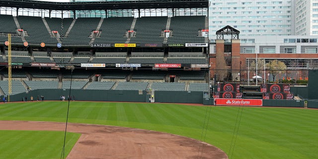 A view April 6, 2022, from the right field concourse at Camden Yards in Baltimore.
