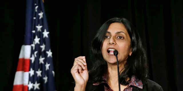 New Seattle City Council member Kshama Sawant speaks during an inauguration ceremony on Jan. 6, 2014, in Seattle, Washington. Sawant proposed an ordinance to add caste to Seattle’s anti-discrimination laws.