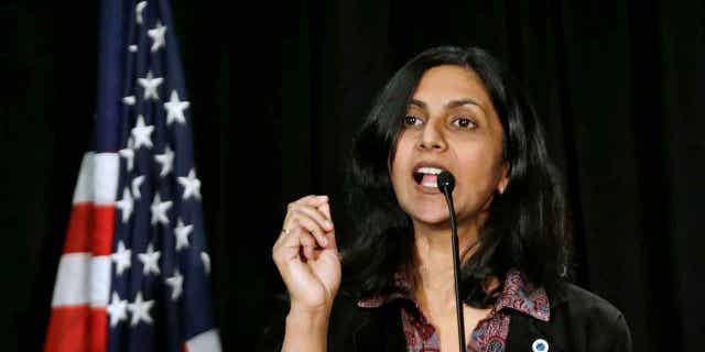 New Seattle City Council member Kshama Sawant speaks during an inauguration ceremony on Jan. 6, 2014, in Seattle, Washington. Sawant proposed an ordinance to add caste to Seattle’s anti-discrimination laws.