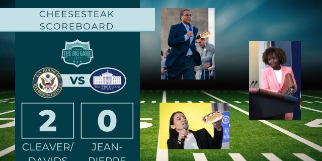 Papan skor cheesesteak saat ini antara Reps. Emanuel Cleaver dan Sharice Davids, dan sekretaris pers Gedung Putih Karine Jean-Pierre.