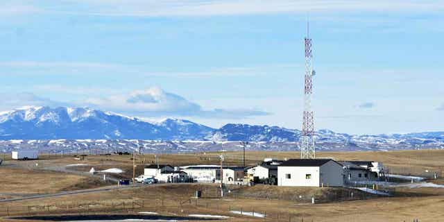 An Air Force installation surrounded by farmland is seen on Feb. 7, 2023, near Harlowton, Montana.