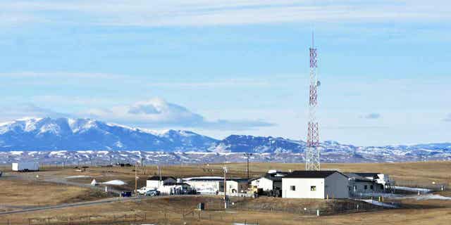 An Air Force installation surrounded by farmland is seen on Feb. 7, 2023, near Harlowton, Montana.