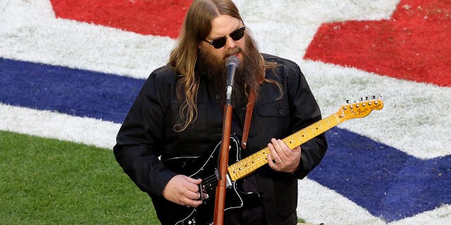 Chris Stapleton performing the National Anthem before Super Bowl LVII.
