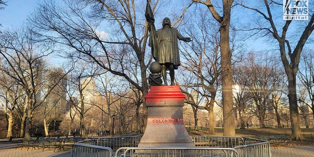 Central Park constabulary are investigating aft a statue of Christopher Columbus was defaced. 
