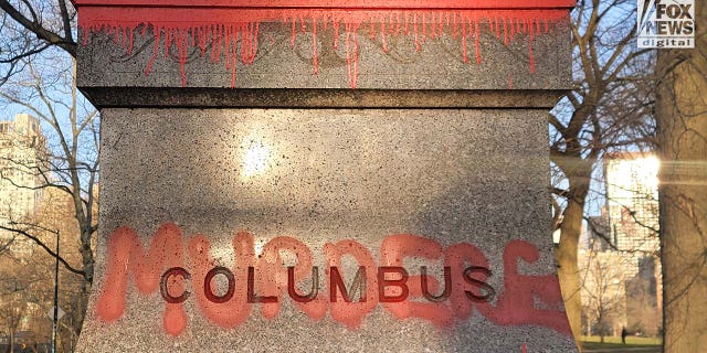 The base of the statue of Christopher Columbus in Central Park was painted red.