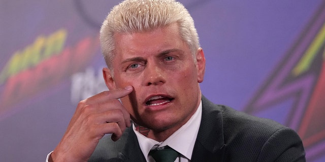 Cody Rhodes speaks during a press conference following the WWE Royal Rumble at the Alamodome in San Antonio January 28, 2023.