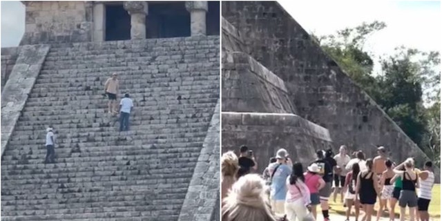 A tourist in Mexico was arrested and fined after climbing up the steps of a sacred pyramid.