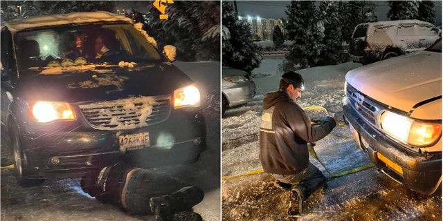 Jon Gilbert worked all night until 6 a.m. the next day to help drivers stuck on an icy road.