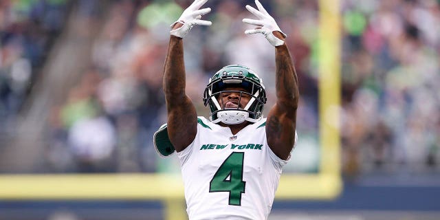 DJ Reed #4 of the New York Jets reacts after a defensive play during the first quarter of a game against the Seattle Seahawks at Lumen Field on January 1, 2023 in Seattle, Washington.