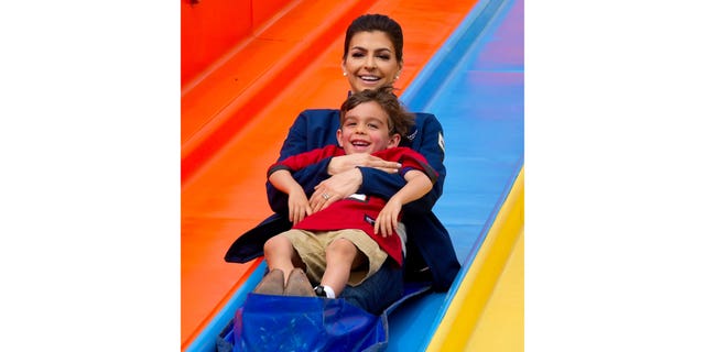 Florida First Lady Casey DeSantis and son, Mason, at the Florida state fair in Tampa on February 9, 2023.