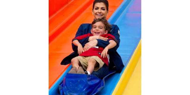 Florida First Lady Casey DeSantis and son, Mason, at the Florida state fair in Tampa on February 9, 2023.