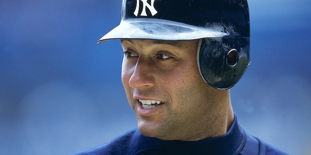 A close-up of Derek Jeter of the New York Yankees during a game against the Toronto Blue Jays in Bronx, New York.