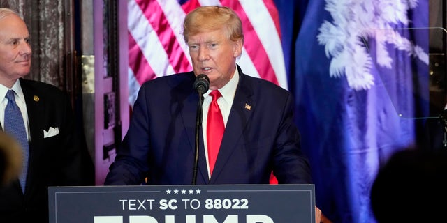 Former President Donald Trump speaks at a campaign event at the South Carolina Statehouse, Saturday, Jan. 28, 2023, in Columbia, South Carolina.