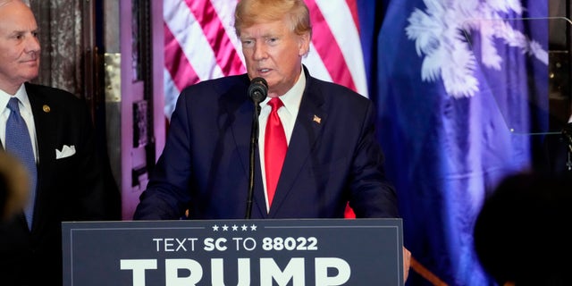 Former President Donald Trump speaks at a campaign event at the South Carolina Statehouse, Saturday, Jan. 28, 2023, in Columbia, South Carolina. 