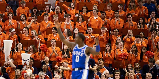 The Virginia crowd cheers after a foul call against Duke during overtime of a game in Charlottesville, Va., Saturday, Feb. 11, 2023.