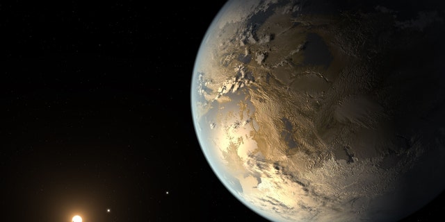 This artist's concept obtained October 30, 2018, courtesy of NASA/Ames/JPL-Caltech/T. Pyle shows Kepler-186f, the first Earth-size planet in the habitable zone. 