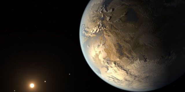 This artist's concept obtained October 30, 2018, courtesy of NASA/Ames/JPL-Caltech/T. Pyle shows Kepler-186f, the first Earth-size planet in the habitable zone.