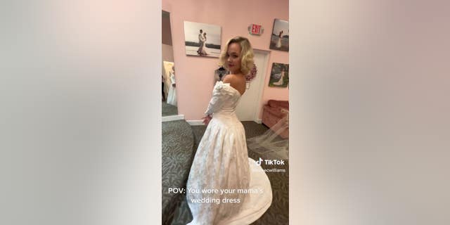 Williams is shown trying on her mother's long-sleeve wedding gown, which she later wore on her own wedding day. "I don't believe in a backup plan," she said of her lifestyle choice to focus solely on her husband.