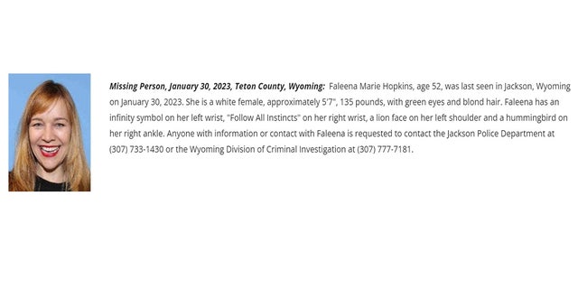 Wyoming Division of Criminal Investigation report regarding missing person case involving Faleena Hopkins.