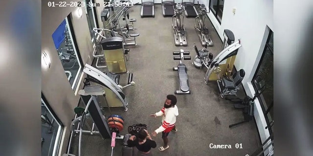 Surveillance video shows when suspect Xavier Thomas-Jones approached Nashali Alma in the apartment complex gym. 