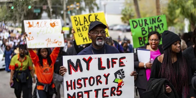Hundred protesters in Tallahassee, Florida marched protesting Florida Governor Ron DeSantis' rejection of an AP course on African American Studies.