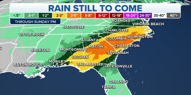Rain still forecast in the Southeast through Sunday night