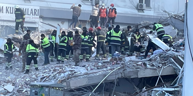 Rescue workers look for survivors in Gaziantep, Turkey. (Greg Palkot/Fox News)