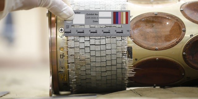 Fragmentation matrix at the forward section of the warhead found during research by Conflict Armament Research on Thursday.