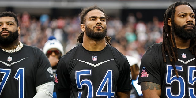 NFC middle linebacker Fred Warner, #54 of the San Francisco 49ers, looks on during an NFL Pro Bowl football game at Allegiant Stadium on Feb. 5, 2023 in Las Vegas.