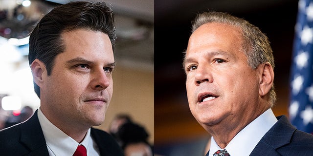 Rep. Matt Gaetz (left) and Rep. David Cicilline who outspokenly challenged the proposal to recite the Pledge of Allegiance before every Houuse Judiciary Committee Meeting (right).