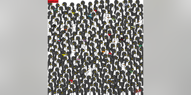 Gergely Dudás, a graphic artist from Budapest, Hungary, drew a picture of three cats hidden in a sea of penguins. Can you find them?