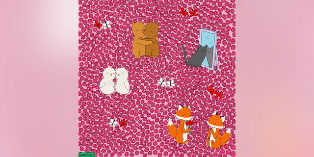 Gergely Dudás, a graphic artist from Budapest, Hungary, drew a picture of a tiny pink heart hidden in a pile of pink flowers in honor of Valentine's Day. Can you find it?
