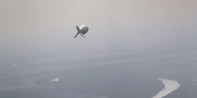 A U.S. Customs and Border Protection tethered aerostat surveillance balloon flies near the U.S.-Mexico border on November 7, 2018 near Mission, Texas.