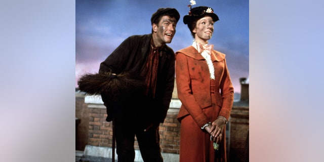 Actress Julie Andrews and Dick Van Dyke, left, in a scene from the movie "Mary Poppins."