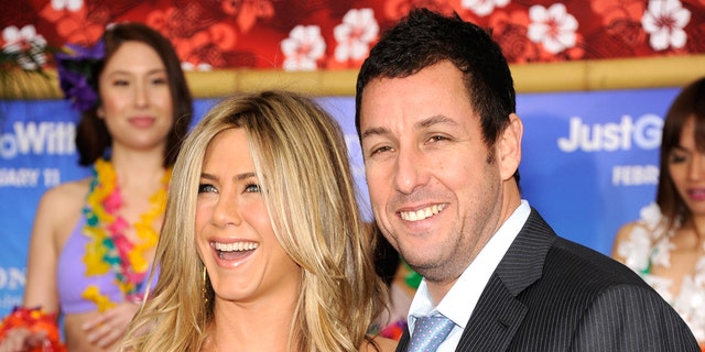 Sandler starred as a womanizer who falls in love with his receptionist, played by Jennifer Aniston, while trying to convince another woman to fall in love with him in the movie "Just Go With It."