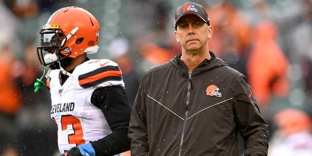 Offensive coordinator Todd Monken of the Cleveland Browns on the field prior to a game against the Cincinnati Bengals on December 29, 2019 at Paul Brown Stadium in Cincinnati, Ohio. Cincinnati won 33-23. 