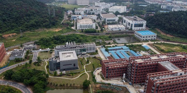 This aerial view shows the P4 laboratory, center left, on the campus of the Wuhan Institute of Virology in Wuhan in China's central Hubei province May 27, 2020.