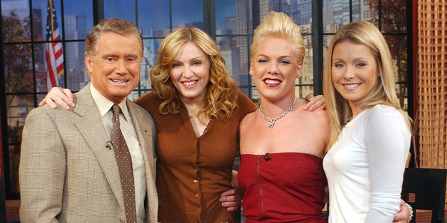 Madonna and Pink, middle left to right, first met on "Live with Regis and Kelly" in 2003. 