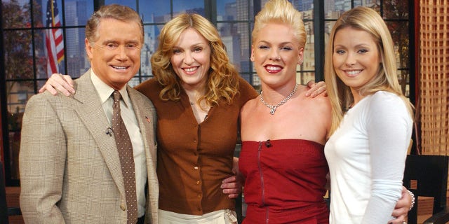 Madonna and Pink, middle left to right, first met on "Live with Regis and Kelly" in 2003. 