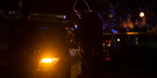 Portland Police investigate a shooting that took place during a protest for Amir Locke, which officials said left one dead and five others injured Feb. 19, 2022, in Portland, Ore.