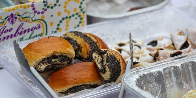 Poppy seed rolls are seen at a bake sale.