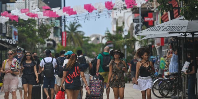 A busy 5th Avenue in Playa del Carmen, Quintana Roo, Mexico, Friday, April 29, 2022.