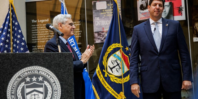 US Attorney General Merrick Garland swears in Steven Dettelbach as the second person to be confirmed by Congress as the Director of The Bureau of Alcohol, Tobacco, Firearms, and Explosives (ATF) at the ATF headquarters on July 19, 2022, in Washington, DC.