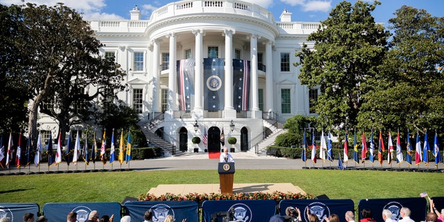 President Biden speaks at the White House during a celebration of the Inflation Reduction Act on Sept. 13, 2022. Rewiring co-founders Alex Laskey and Ari Matusiak were present at the event.