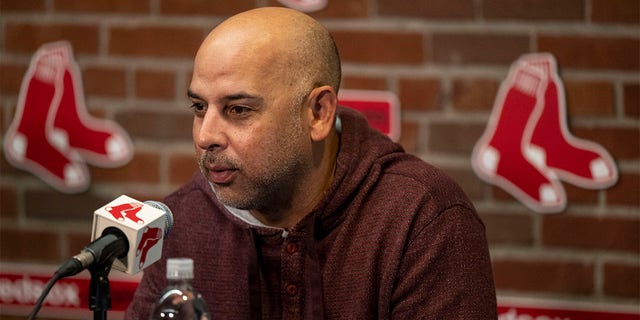 Red Sox manager Alex Cora addresses the media after the final game of the season on Oct. 6, 2022, at Fenway Park in Boston.