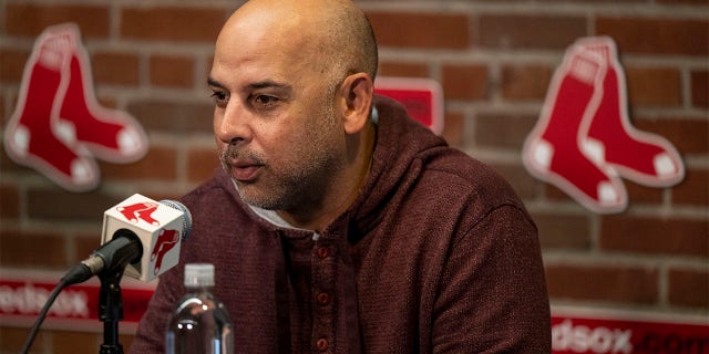Red Sox manager Alex Cora addresses the media after the final game of the season on Oct. 6, 2022, at Fenway Park in Boston.