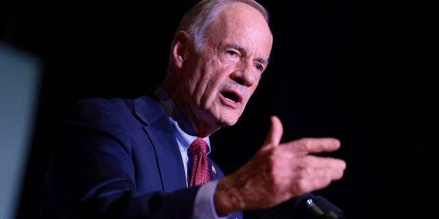 Sen. Tom Carper, D-Del., speaks at Delaware State University in Dover, Delaware, on October 21, 2022.