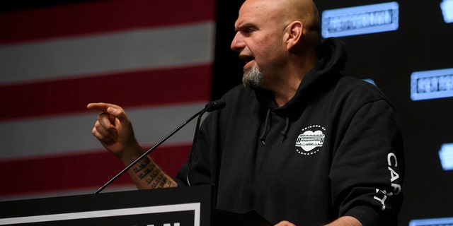 Democratic Senate candidate John Fetterman speaks to supporters during a StageAE pre-election party on November 9, 2022 in Pittsburgh, Pennsylvania.