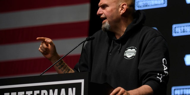 Democratic Senate candidate John Fetterman speaks to supporters during an election night party at StageAE on Nov. 9, 2022 in Pittsburgh, Penn.