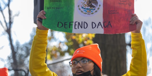 Pro-DACA protestors hold a march outside of the U.S. Capitol Building calling for a pathway to citizenship in Washington, DC.